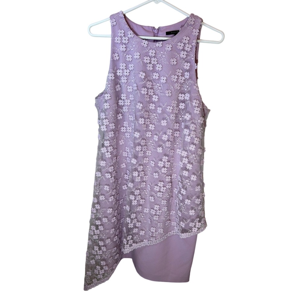 Alex Marie Womens Lilac Purple Floral Lace Asymmetrical Sheath Dress Size 8